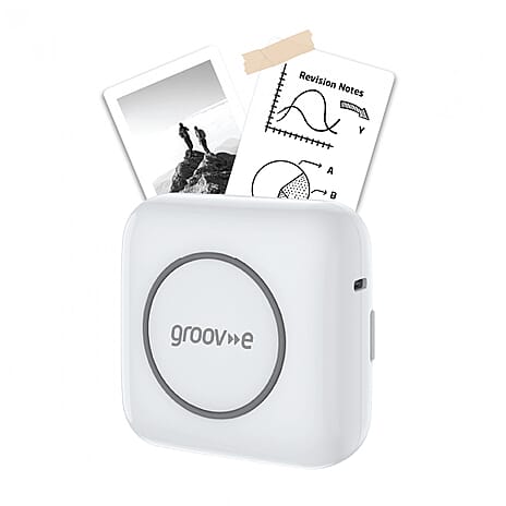 Groov-e Mini Wireless Thermal Printer - Portable 200 DPI Inkless Bluetooth Printer for iOS - Android, Includes 3 Paper Rolls - Rechargeable Battery