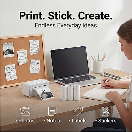 Groov-e Thermal Printer Refill Pack - 3 Rolls (57 x 25mm), Includes 1x White Paper - 2x Self-Adhesive Sticker Rolls