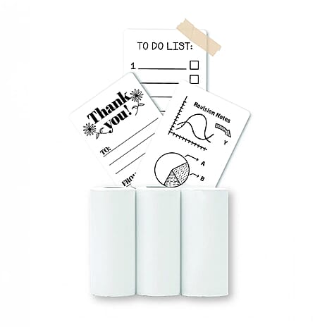 Groov-e Thermal Printer Refill Pack - 3 Rolls (57 x 25mm), Includes 1x White Paper - 2x Self-Adhesive Sticker Rolls