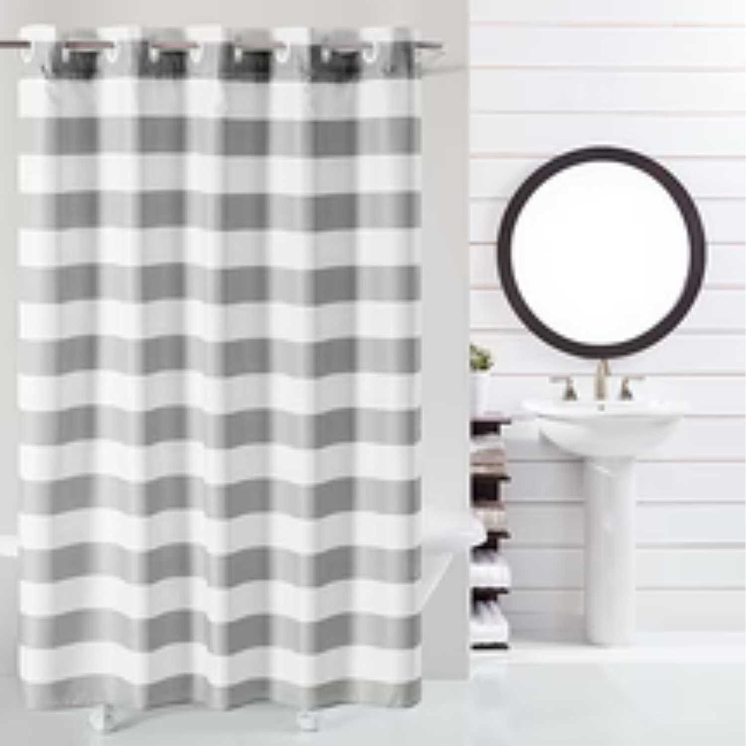 Grey Striped Fabric Shower Curtain (180 x 188 cm) - White with Grey