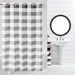 Blue French Damask Fabric Shower Curtain (180 x 188 cm) - White Grey with Multi Colour Print