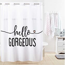 Blue French Damask Fabric Shower Curtain (180 x 188 cm) - White Grey with Multi Colour Print