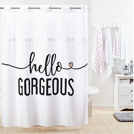 Hello Gorgeous Print Shower Curtain - White with Black