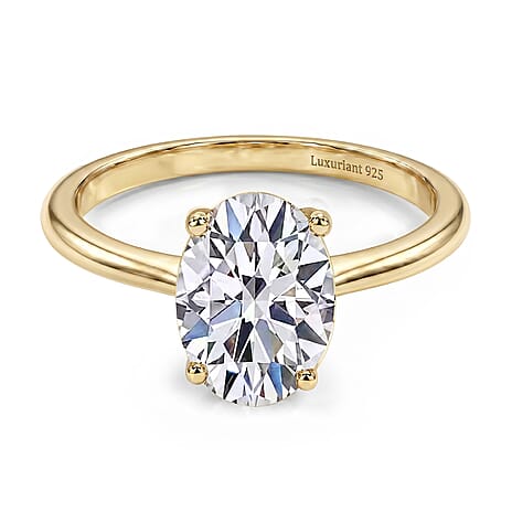 Luxuriant SI-GH Lab Grown Diamond Oval Cut Solitaire Ring in 18K Vermeil Yellow Gold Plated Sterling Silver 1.00 Ct.