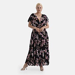 - Maisi Smocked Waist Floral Print Flutter Sleeve Maxi Dress with Pockets (One Size) - Cream Floral