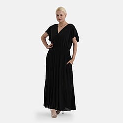 - Maisi Smocked Waist Floral Print Flutter Sleeve Maxi Dress with Pockets (One Size) - Multicolour