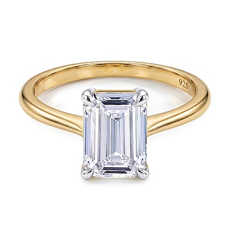 Luxuriant Lab Grown Diamond (SI-GH) Emerald Cut Ring in 18K Vermeil Yellow Gold Plated Sterling Silver 1.00 Ct.