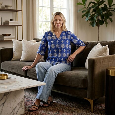La Marey Embroidered V-Neck Blouse (Size S, 8-10) - Blue