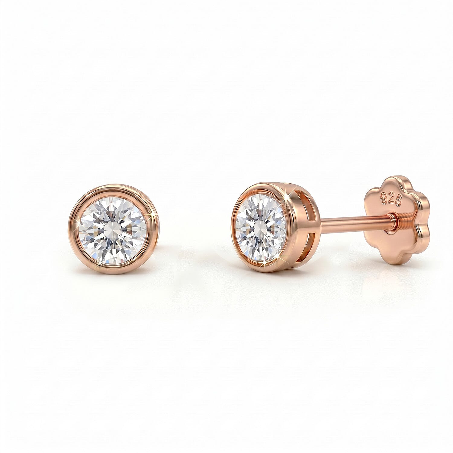 Luxuriant SI-GH Lab Grown Diamond Screw Back Earring in 18K Vermeil Rose Gold Plated Sterling Silver 0.23 Ct.
