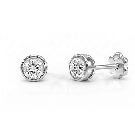 Luxuriant SI-GH Lab Grown Diamond Screw Back Earring in Rhodium Overlay Sterling Silver 0.23 Ct.