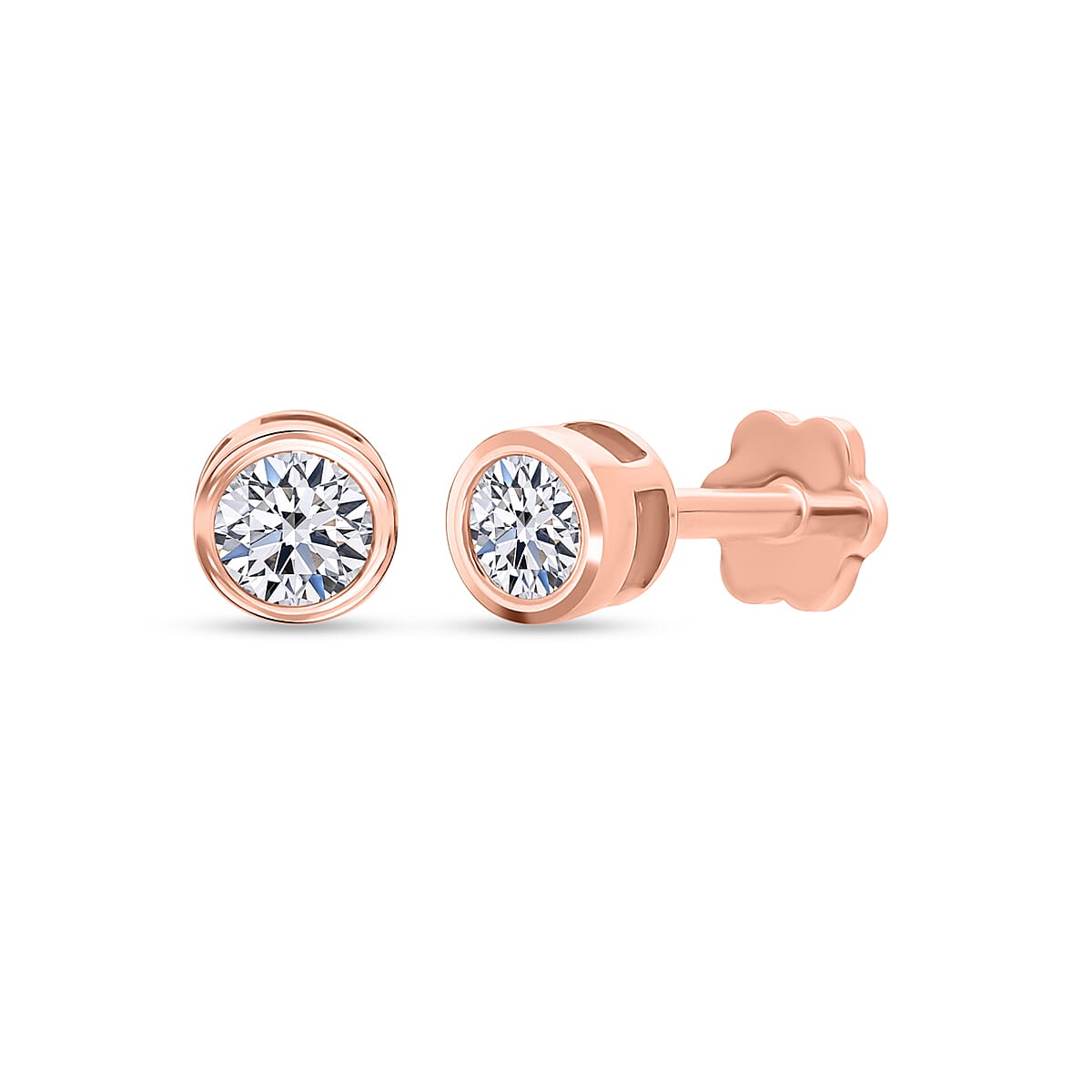 Luxuriant SI-GH Lab Grown Diamond Screw Back Earring in 18K Vermeil Rose Gold Plated Sterling Silver 0.38 Ct.