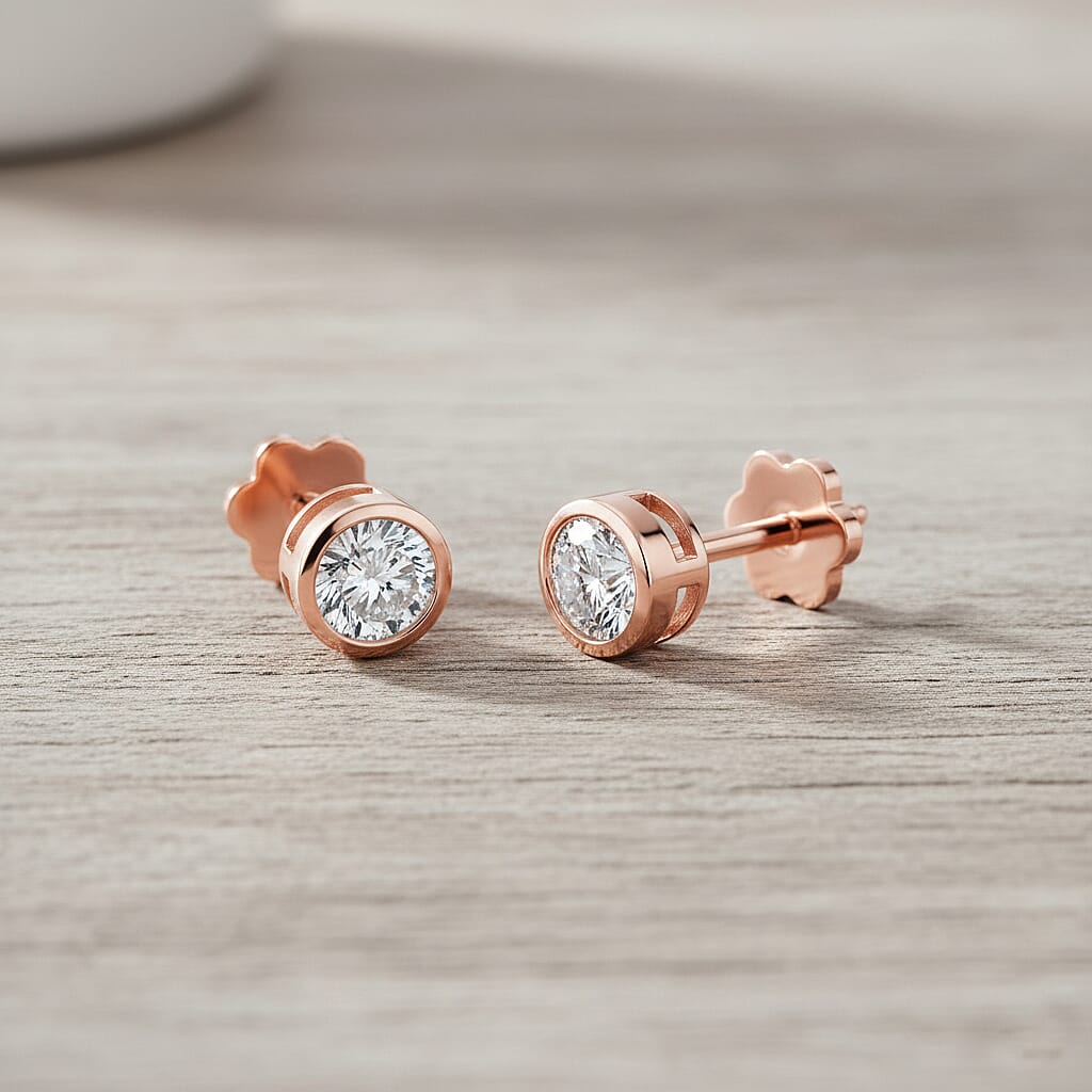 Luxuriant SI-GH Lab Grown Diamond Screw Back Earring in 18K Vermeil Rose Gold Plated Sterling Silver 0.38 Ct.