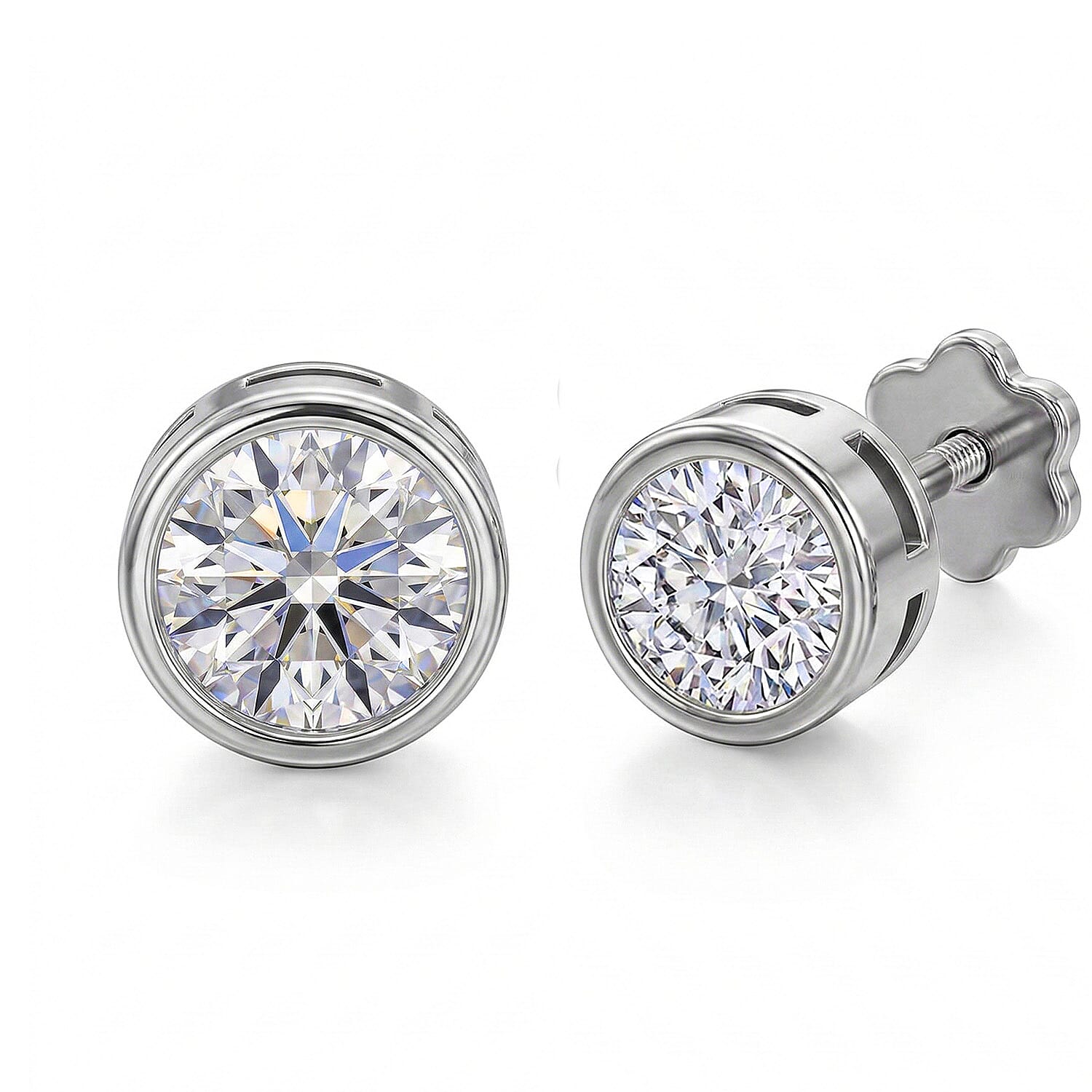 Luxuriant SI-GH Lab Grown Diamond Screw Back Earring in Rhodium Overlay Sterling Silver 0.38 Ct.