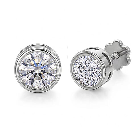 Luxuriant SI-GH Lab Grown Diamond Screw Back Earring in Rhodium Overlay Sterling Silver 0.38 Ct.