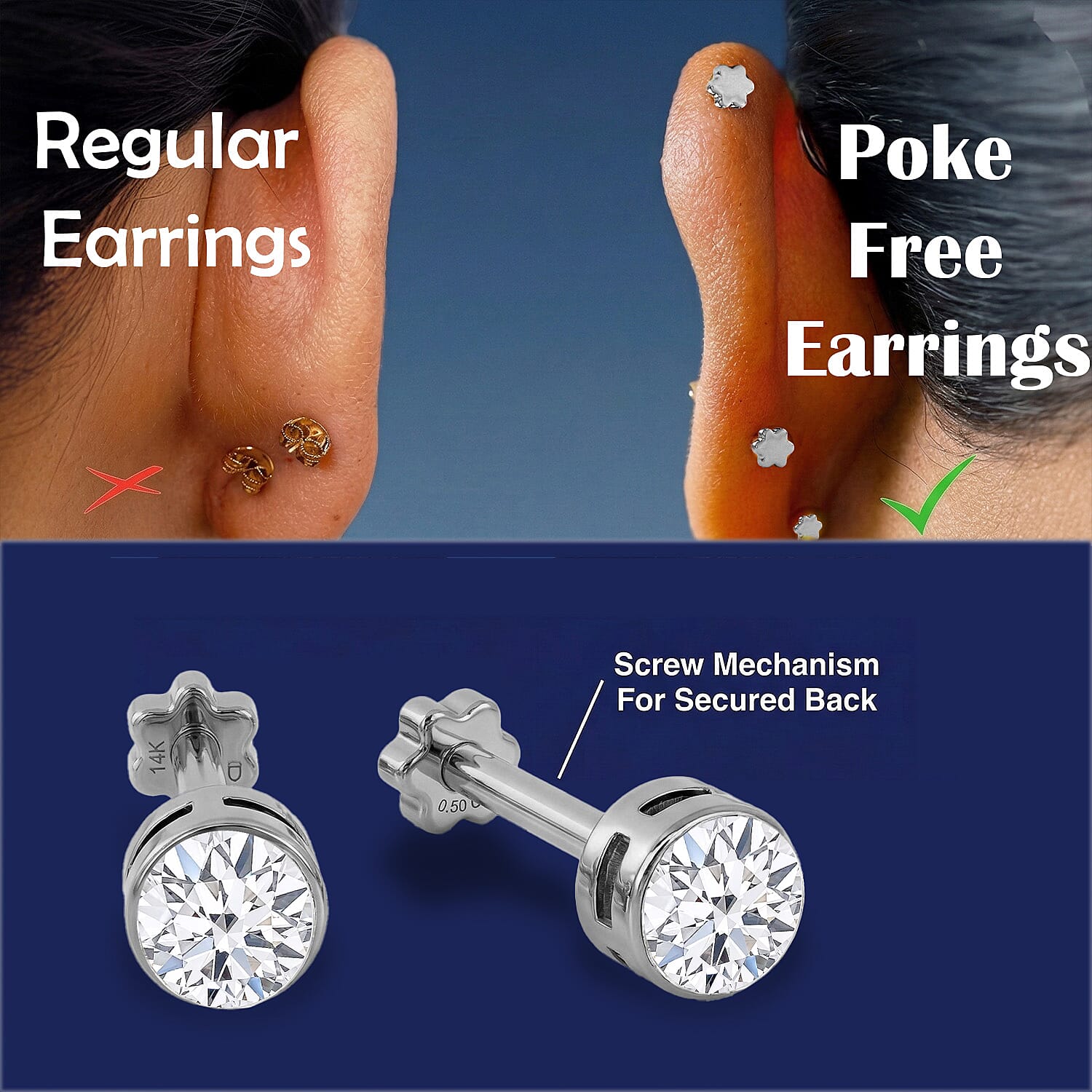 Luxuriant SI-GH Lab Grown Diamond Screw Back Earring in Rhodium Overlay Sterling Silver 0.38 Ct.