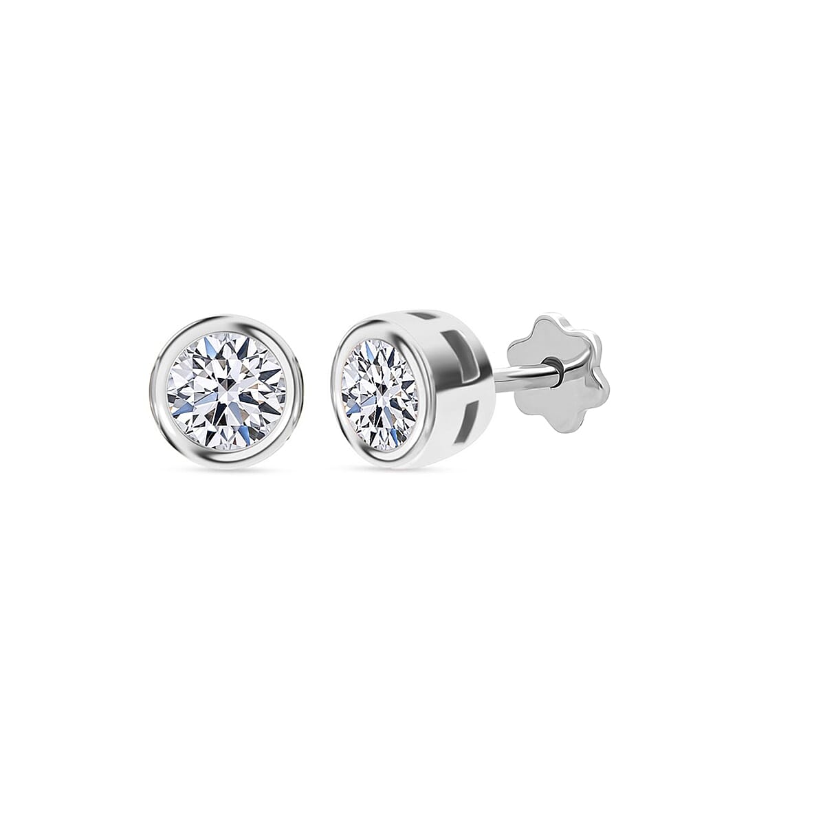 Luxuriant SI-GH Lab Grown Diamond Screw Back Earring in Rhodium Overlay Sterling Silver 0.38 Ct.