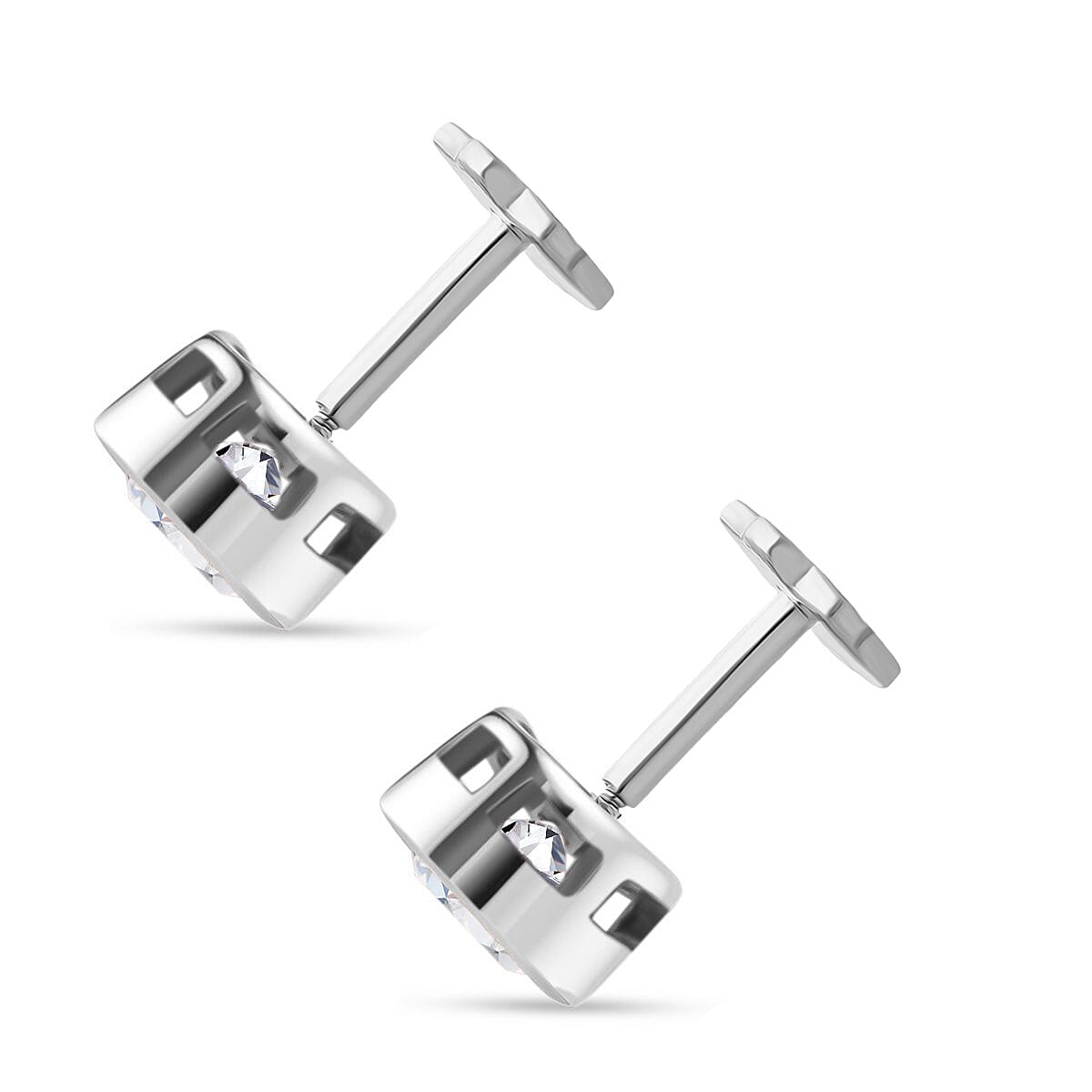 Luxuriant SI-GH Lab Grown Diamond Screw Back Earring in Rhodium Overlay Sterling Silver 0.38 Ct.