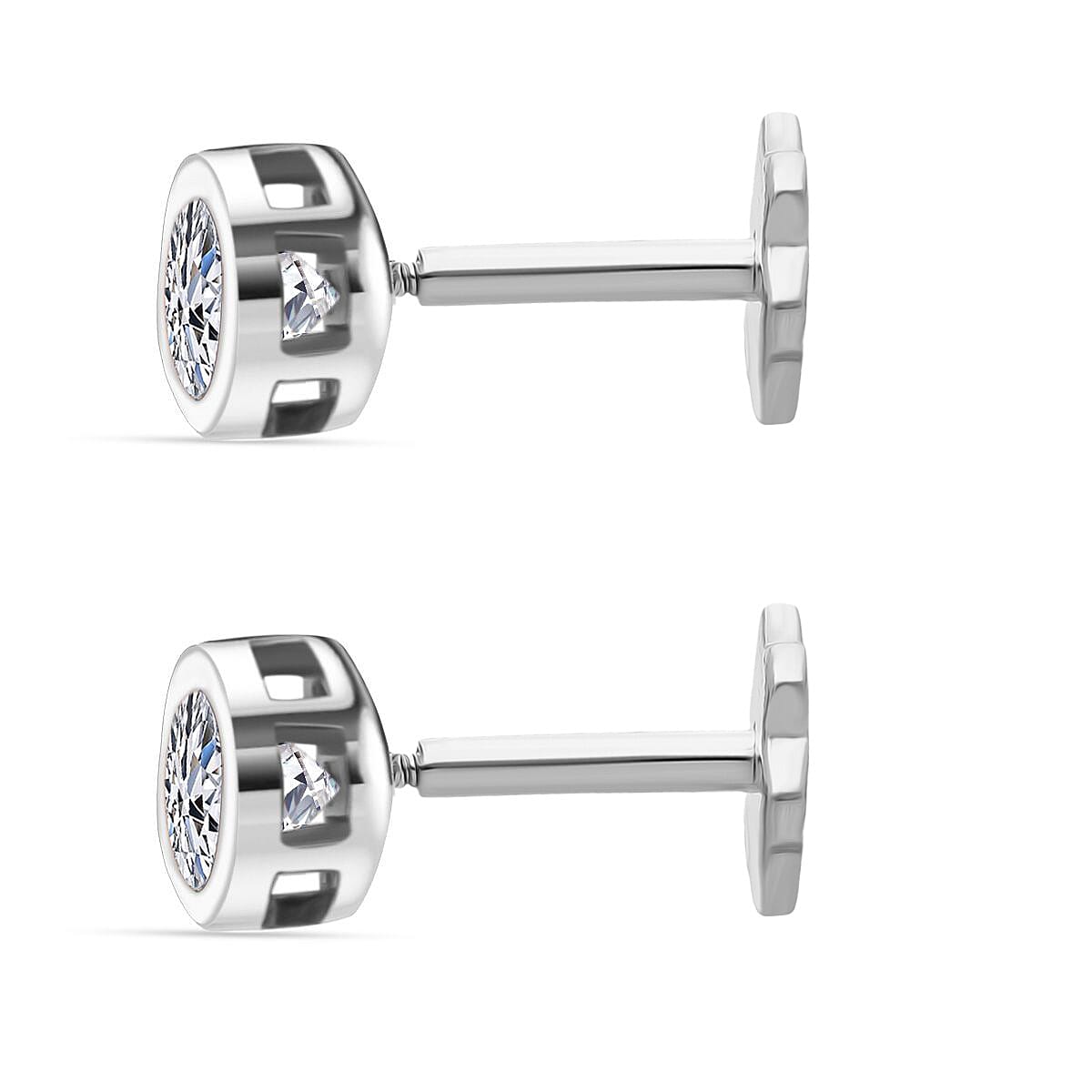 Luxuriant SI-GH Lab Grown Diamond Screw Back Earring in Rhodium Overlay Sterling Silver 0.38 Ct.
