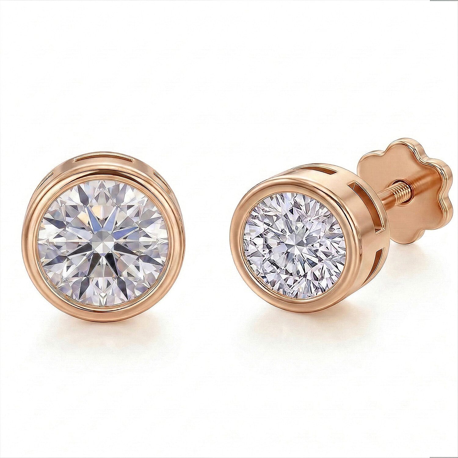Luxuriant SI-GH Lab Grown Diamond Screw Back Earring in 18K Vermeil Rose Gold Plated Sterling Silver 0.56 Ct.