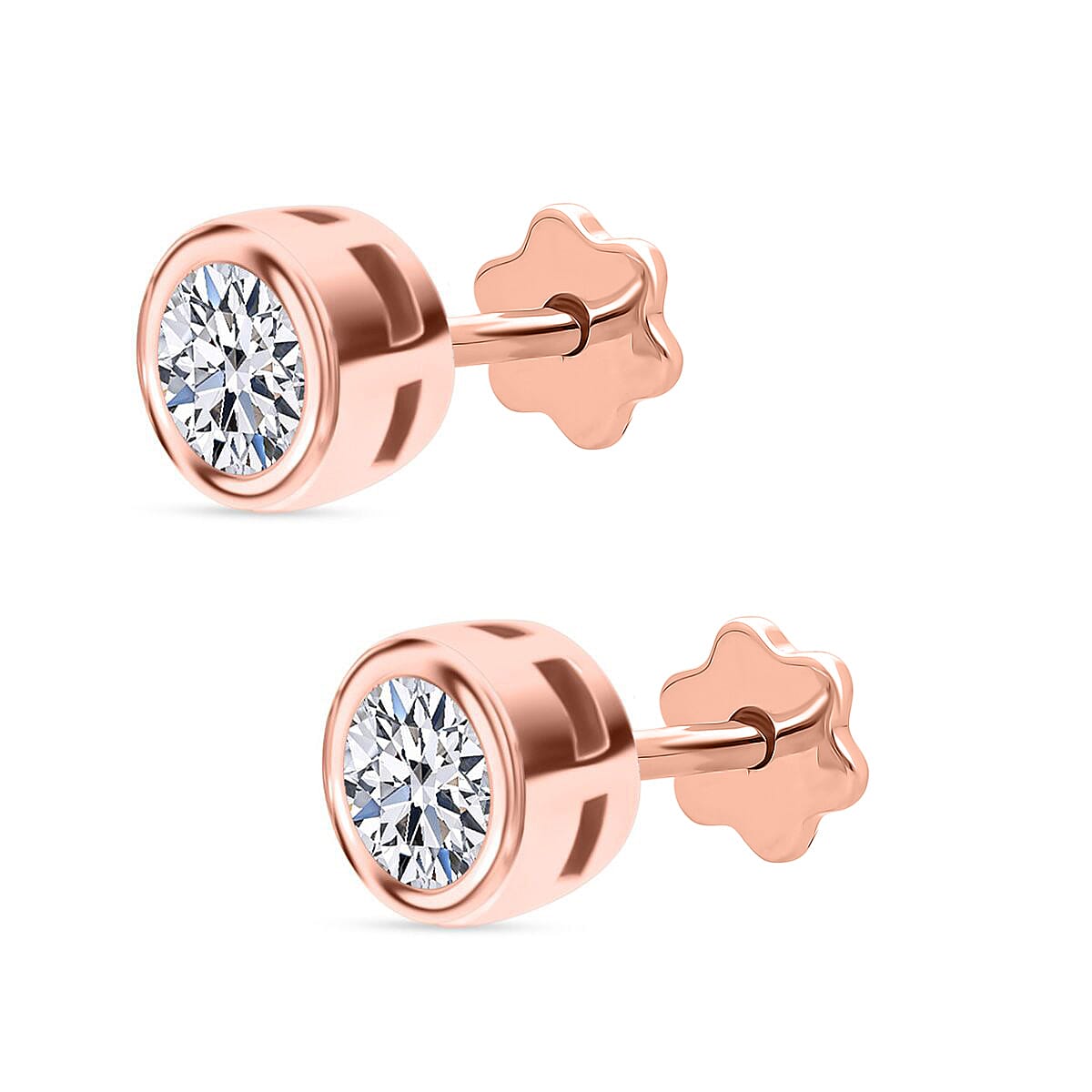 Luxuriant SI-GH Lab Grown Diamond Screw Back Earring in 18K Vermeil Rose Gold Plated Sterling Silver 0.56 Ct.