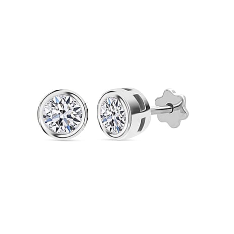 Luxuriant SI-GH Lab Grown Diamond Screw Back Earring in Rhodium Overlay Sterling Silver 0.56 Ct.