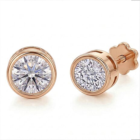 Luxuriant SI-GH Lab Grown Diamond Solitaire Stud Screw Back Earring in 18K Vermeil Rose Gold Plated Sterling Silver 1.02 Ct.