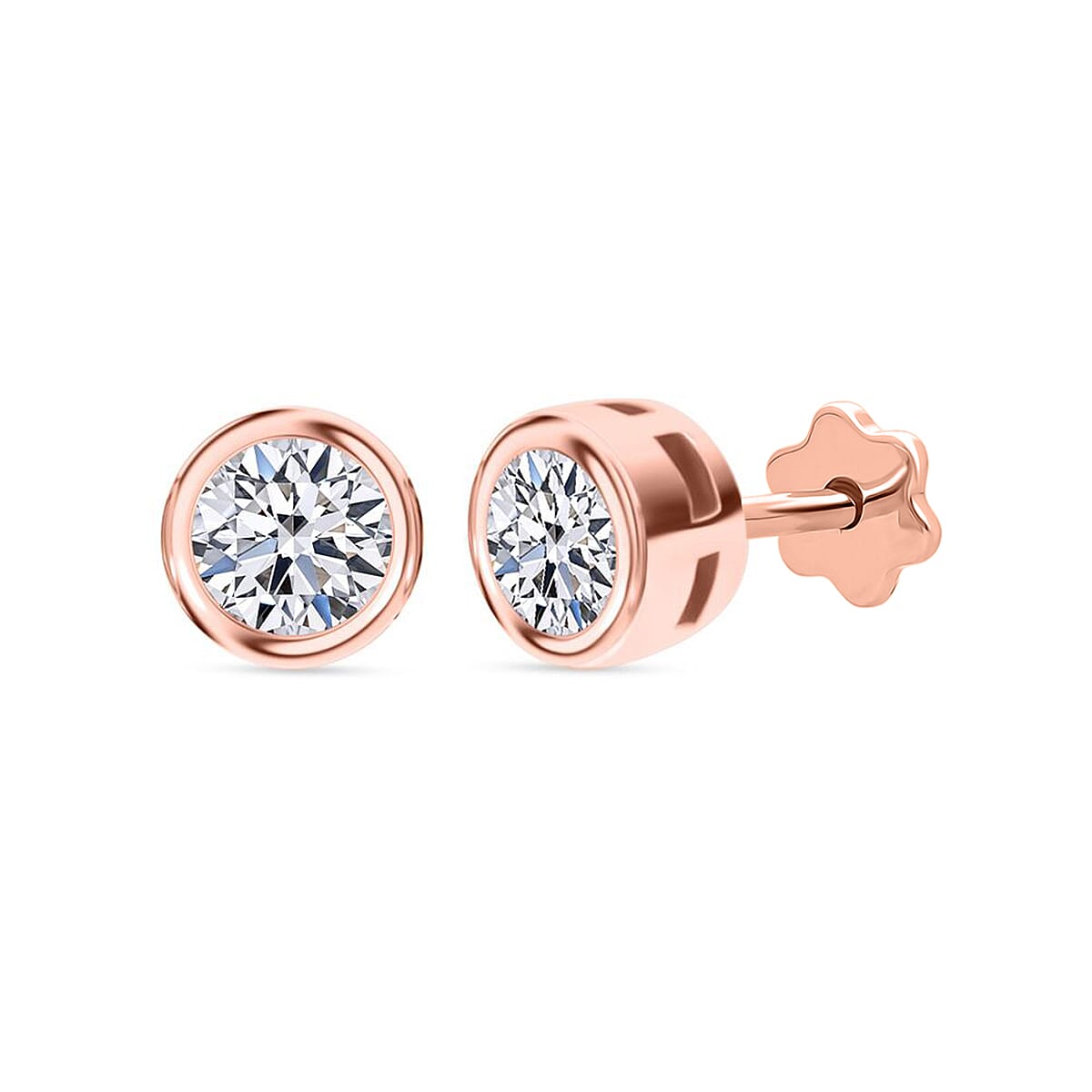 Luxuriant SI-GH Lab Grown Diamond Screw Back Earring in 18K Vermeil Rose Gold Plated Sterling Silver 1.02 Ct.