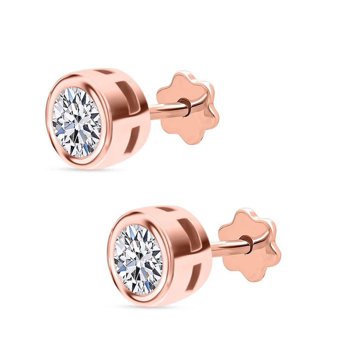 Luxuriant SI-GH Lab Grown Diamond Screw Back Earring in 18K Vermeil Rose Gold Plated Sterling Silver 1.02 Ct.