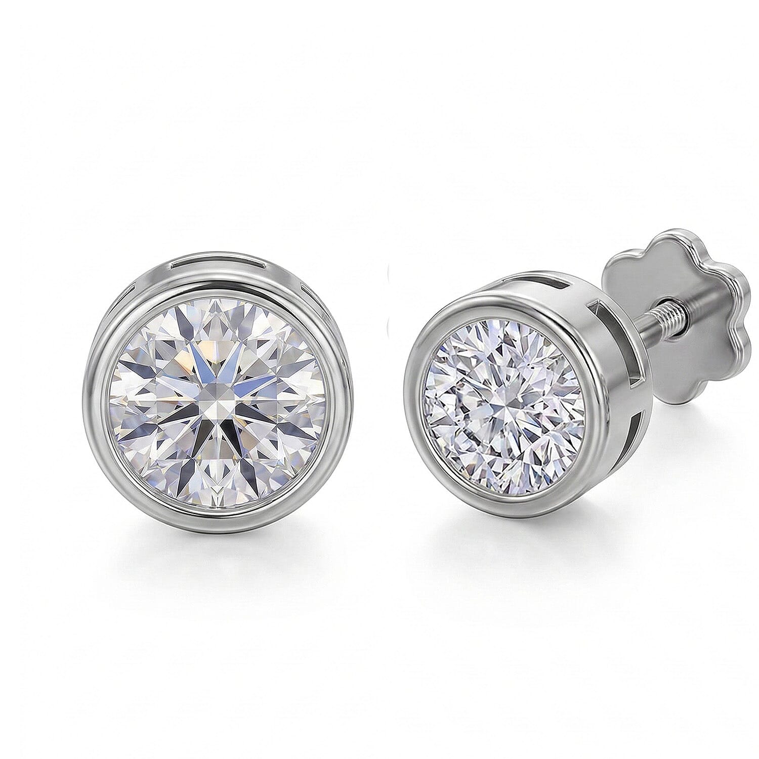 Luxuriant SI-GH Lab Grown Diamond Solitaire Stud Screw Back Earring in Rhodium Overlay Sterling Silver 1.02 Ct.
