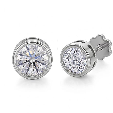 Luxuriant SI-GH Lab Grown Diamond Solitaire Stud Screw Back Earring in Rhodium Overlay Sterling Silver 1.02 Ct.
