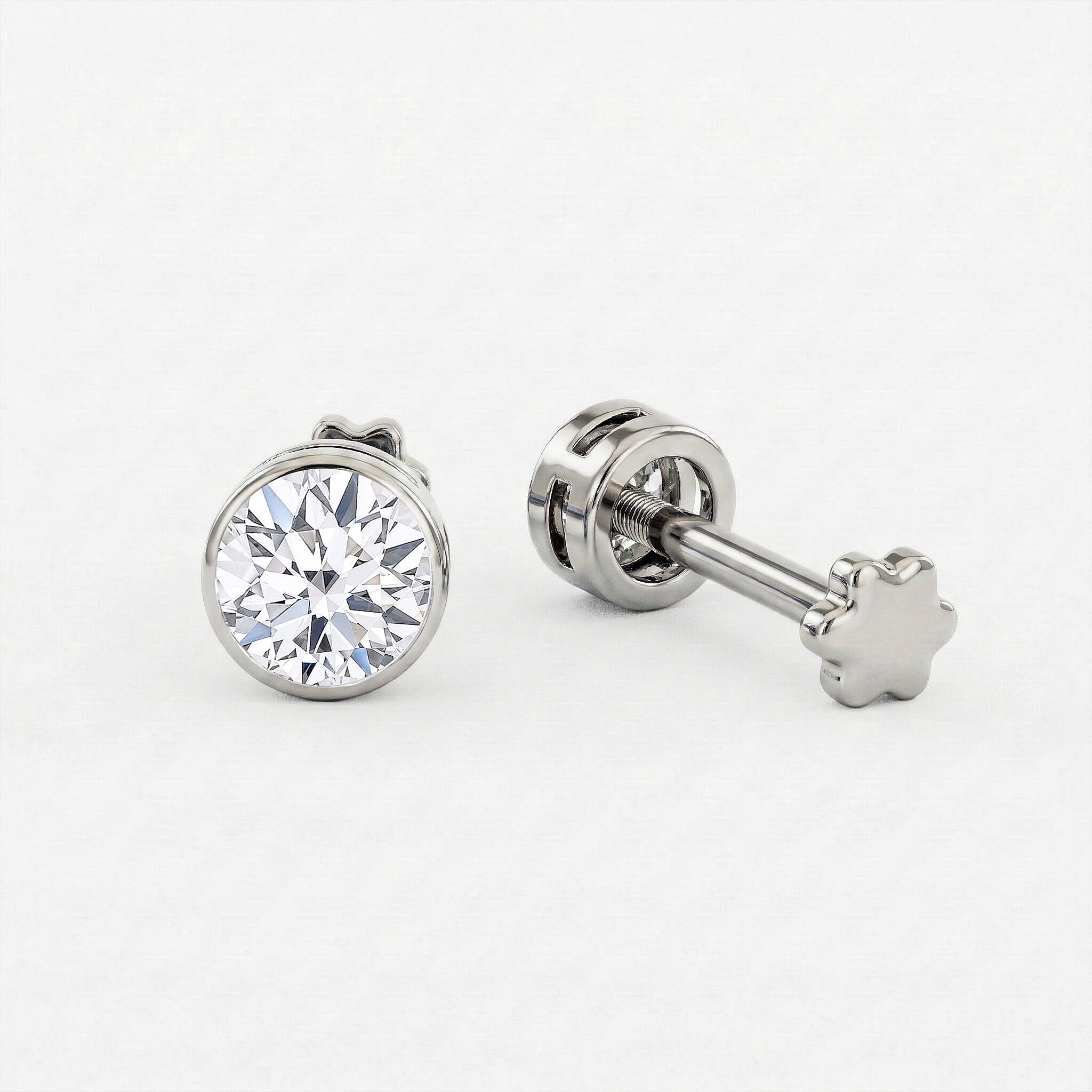 Luxuriant SI-GH Lab Grown Diamond Solitaire Stud Screw Back Earring in Rhodium Overlay Sterling Silver 1.02 Ct.