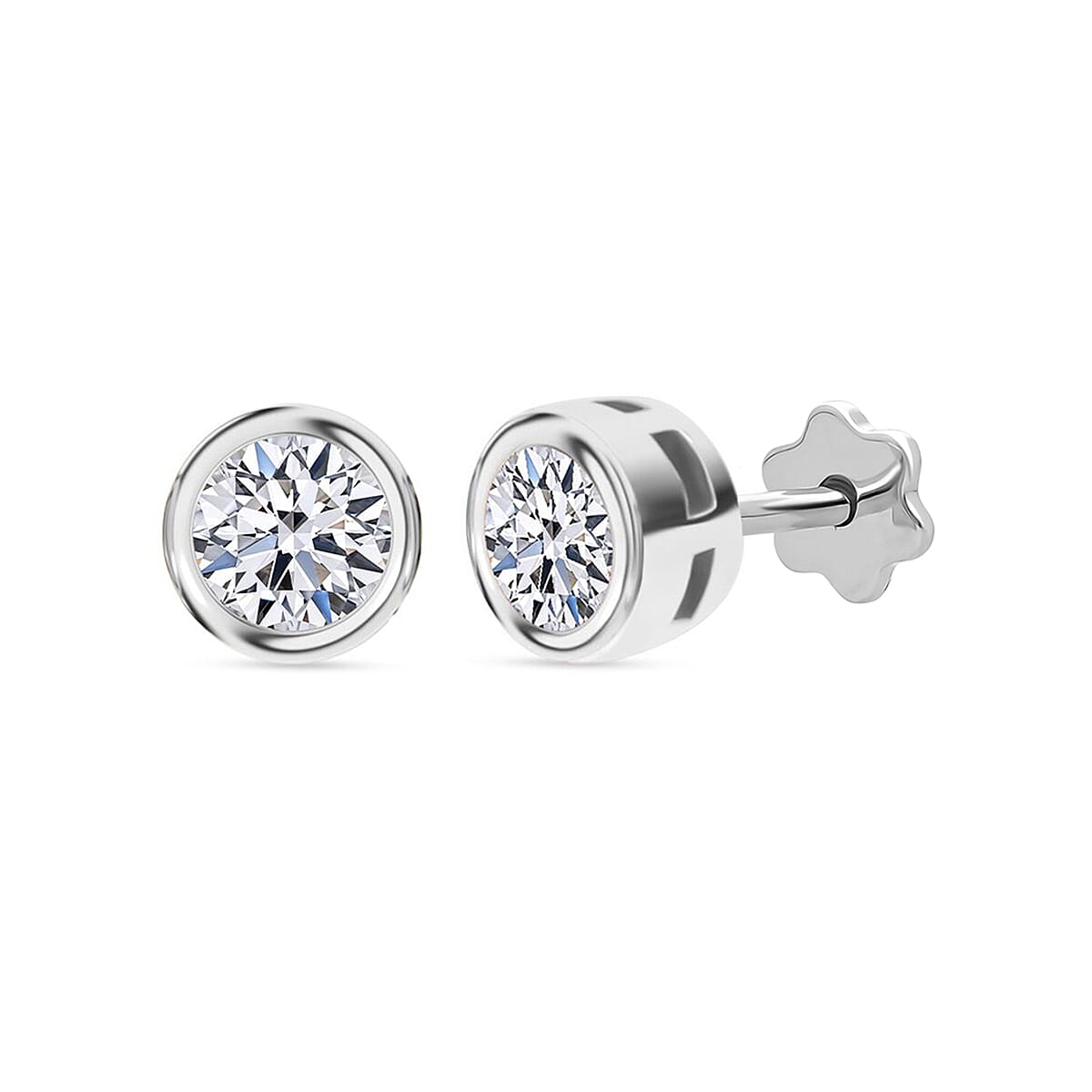 Luxuriant SI-GH Lab Grown Diamond Screw Back Earring in Rhodium Overlay Sterling Silver 1.02 Ct.