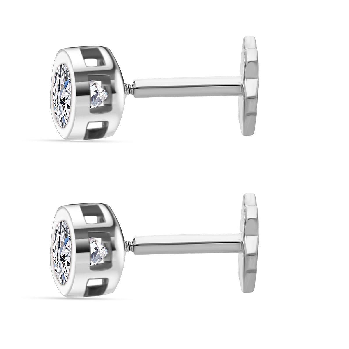 Luxuriant SI-GH Lab Grown Diamond Screw Back Earring in Rhodium Overlay Sterling Silver 1.02 Ct.