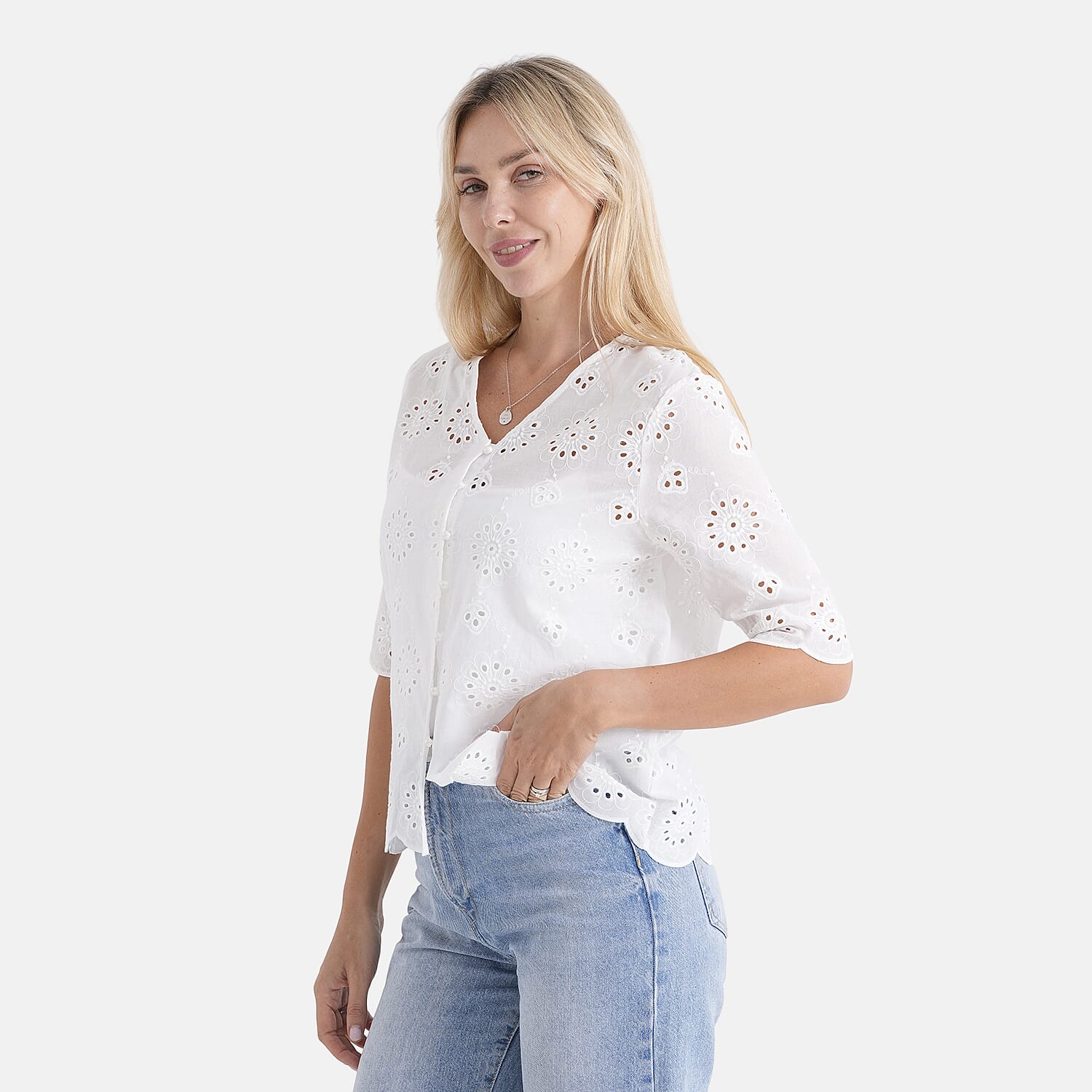 La Marey Embroidered V-Neck Blouse