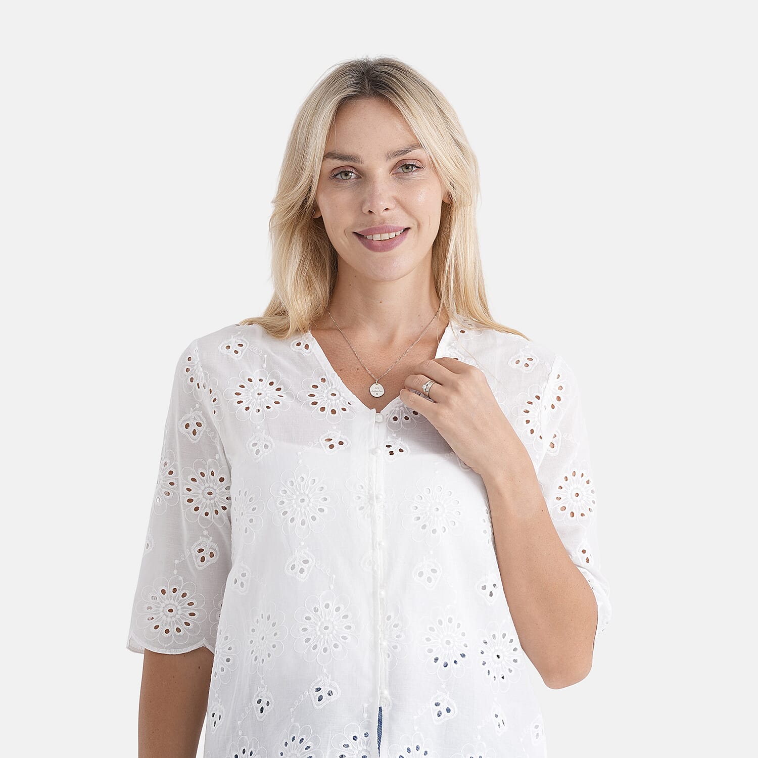 La Marey Embroidered V-Neck Blouse
