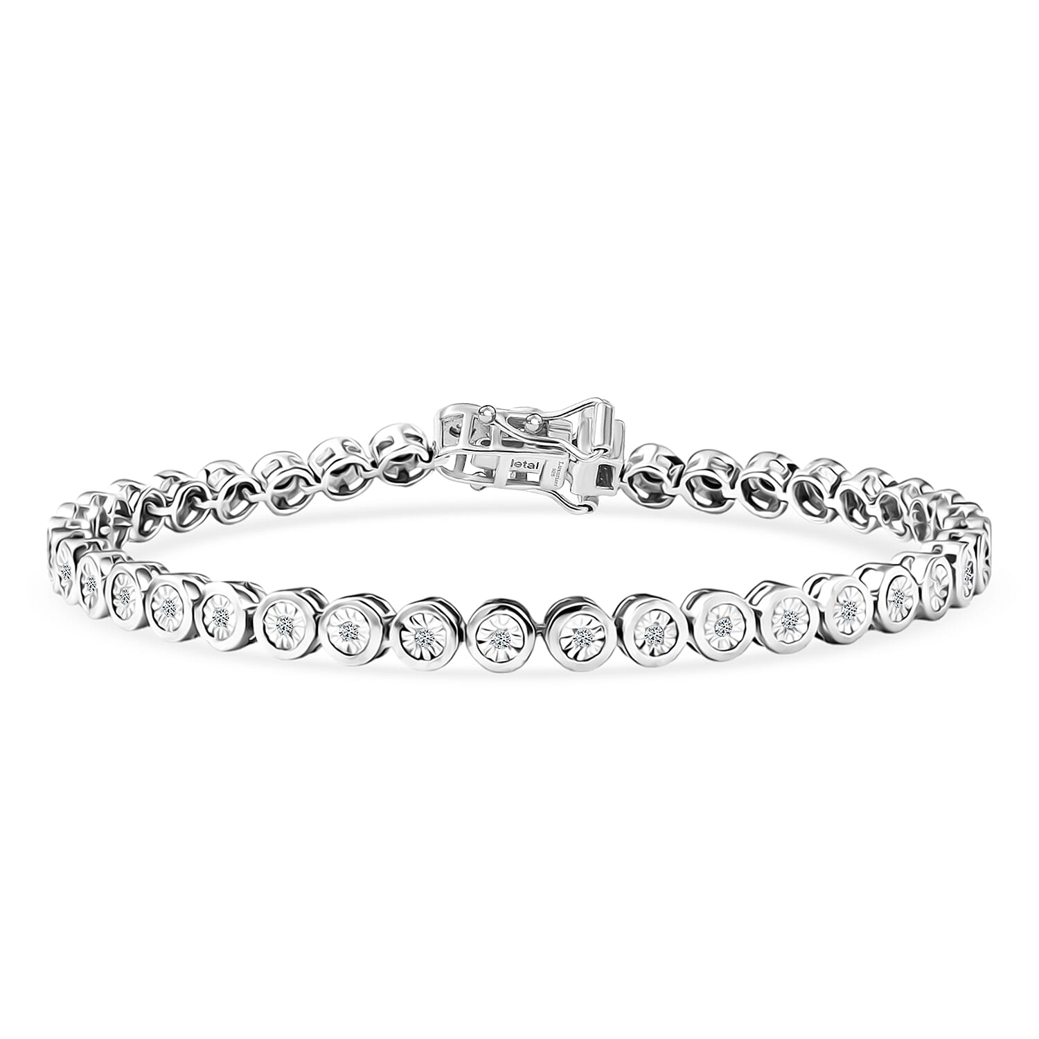 Luxuriant SI-G-H Lab Grown Diamond Tennis Bracelet (Size - 8) with GB Lock Box in Rhodium Overlay Sterling Silver, Silver Wt. 11.50 Gms