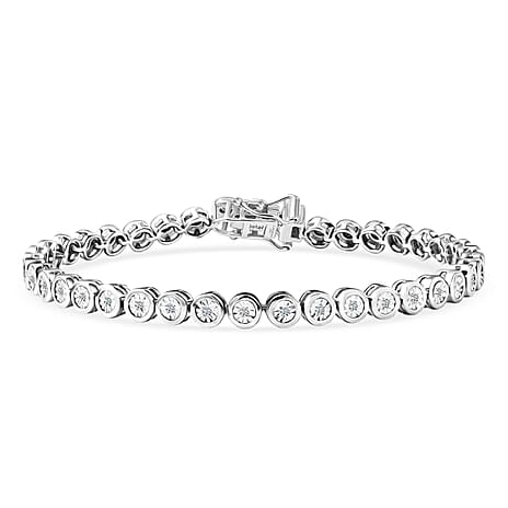 Luxuriant SI-G-H Lab Grown Diamond Tennis Bracelet (Size - 8) with GB Lock Box in Rhodium Overlay Sterling Silver, Silver Wt. 11.50 Gms
