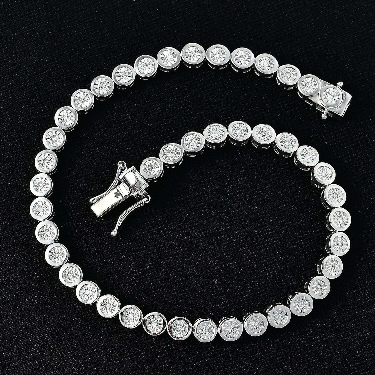 Luxuriant SI-G-H Lab Grown Diamond Tennis Bracelet (Size - 8) with GB Lock Box in Rhodium Overlay Sterling Silver, Silver Wt. 11.50 Gms