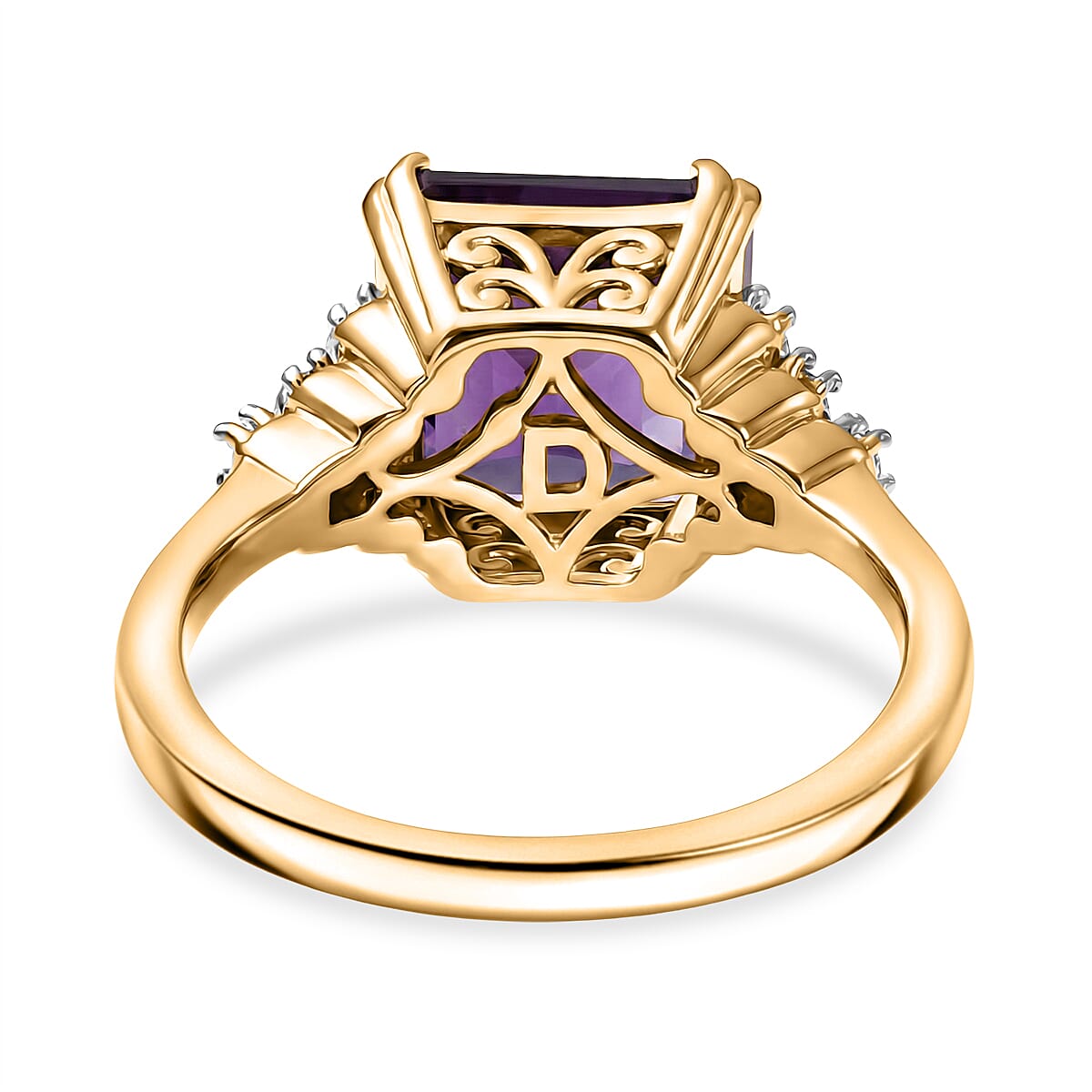 D'Joy African Amethyst, White Zircon Main Stone With Side Stone Ring Sterling Silver  3.461  Ct.