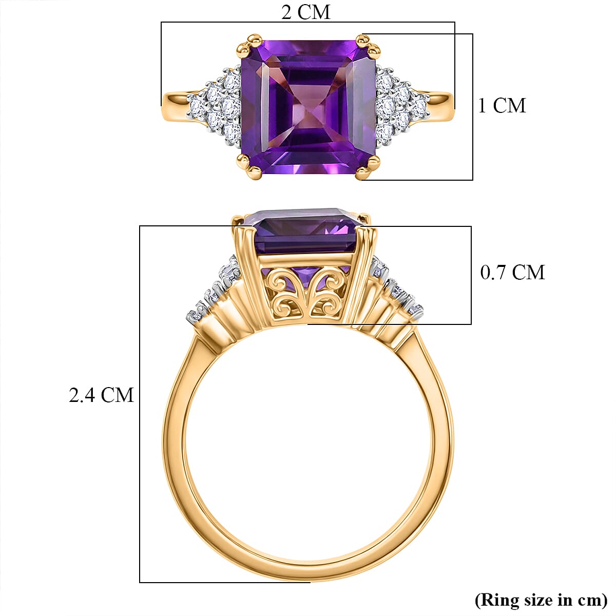 D'Joy African Amethyst, White Zircon Main Stone With Side Stone Ring Sterling Silver  3.461  Ct.