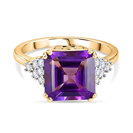 D'Joy African Amethyst, White Zircon Main Stone With Side Stone Ring Sterling Silver  3.461  Ct.