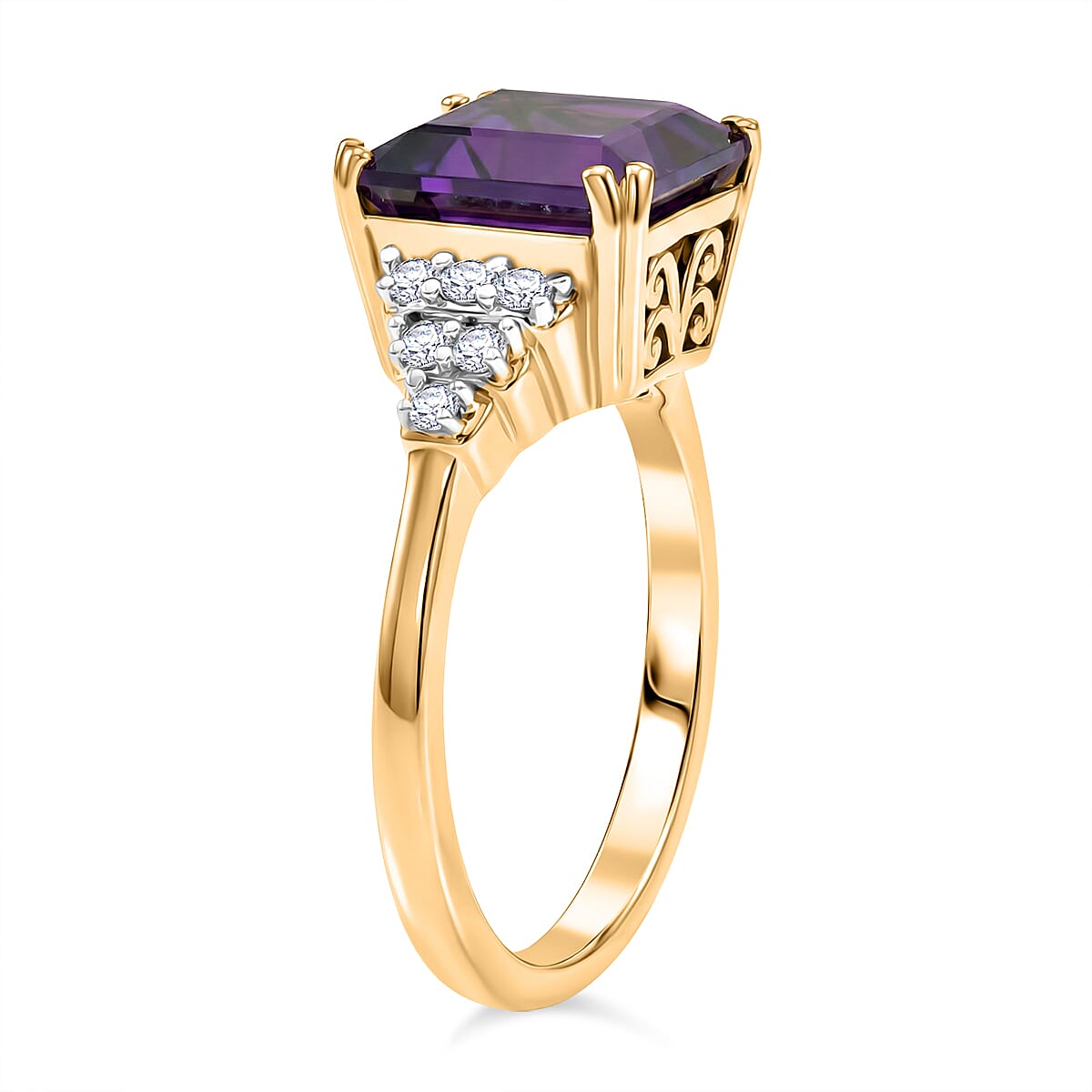 D'Joy African Amethyst, White Zircon Main Stone With Side Stone Ring Sterling Silver  3.461  Ct.