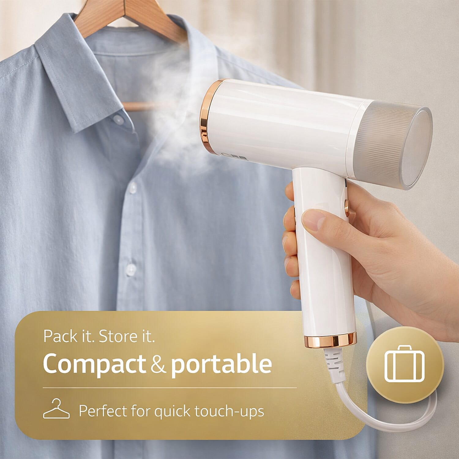 Foldable Garment Steamer with Fabric Brush - White