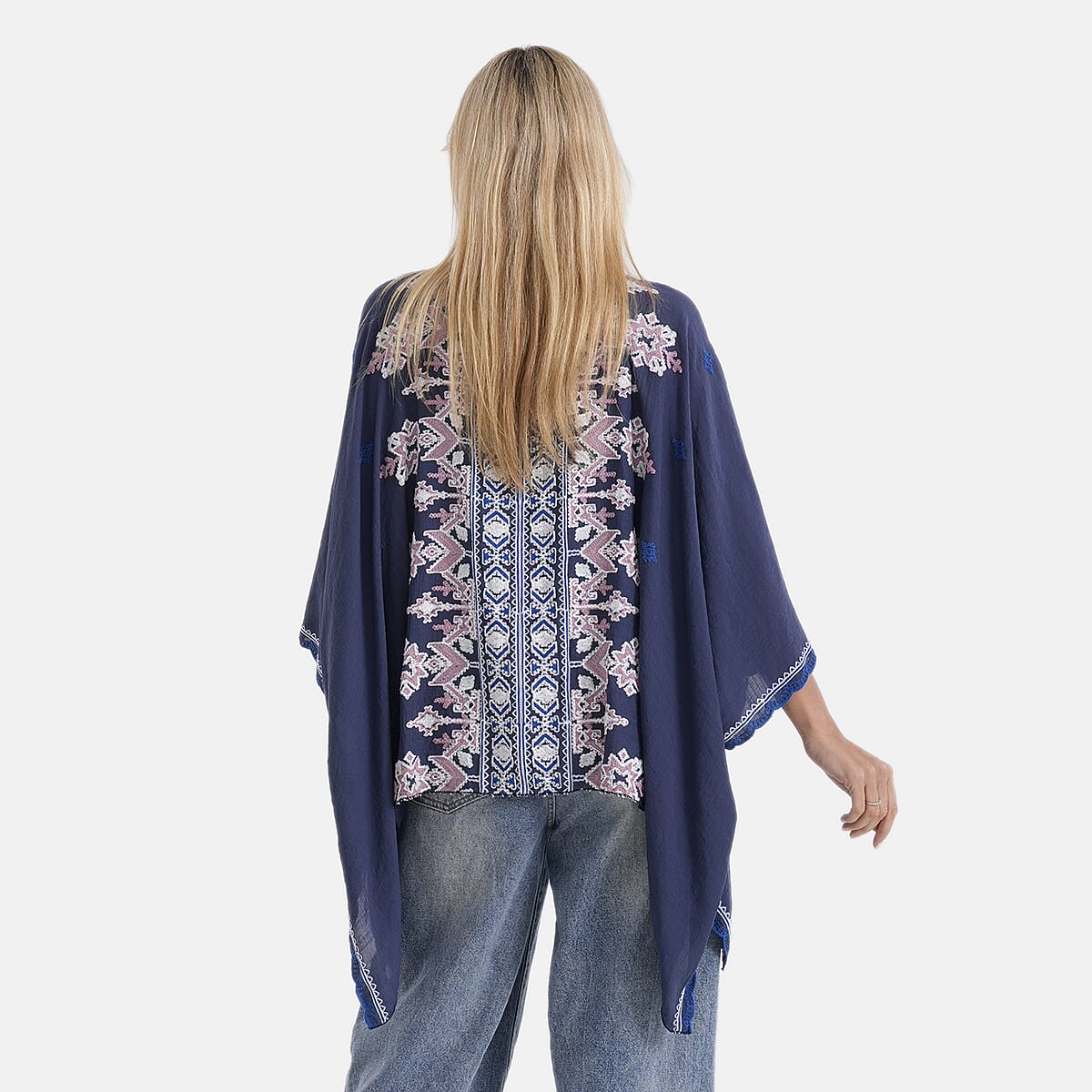 La Marey Full Embroidery Kaftan Top (One Size) - Blue