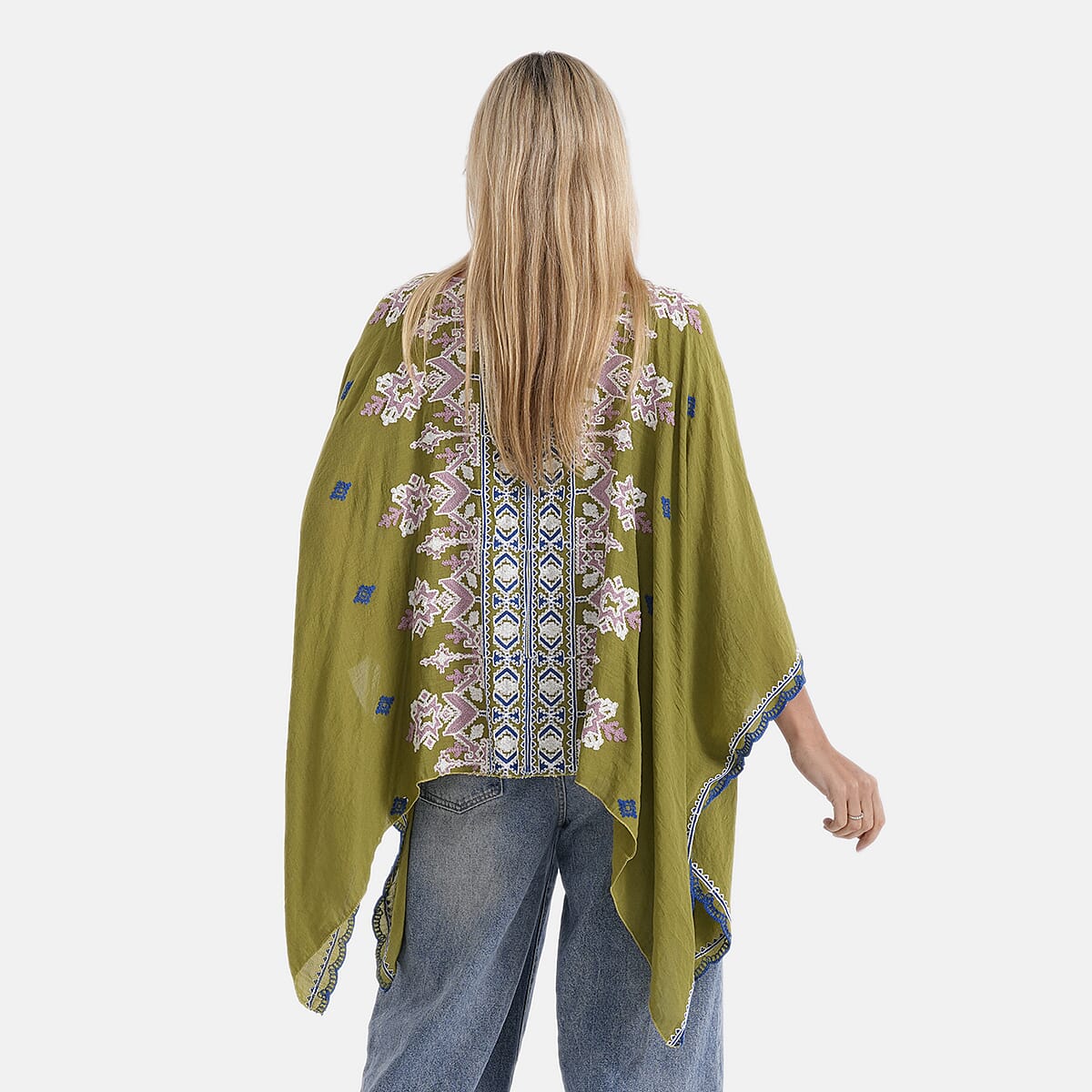La Marey Full Embroidery Kaftan Top (One Size) - Green