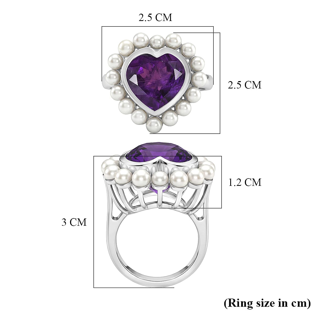 D'Joy African Amethyst, Fresh Water Pearl Fancy Ring in Rhodium OverlaySterling Silver, Silver Wt.6.5 Gms  12.638  Ct.