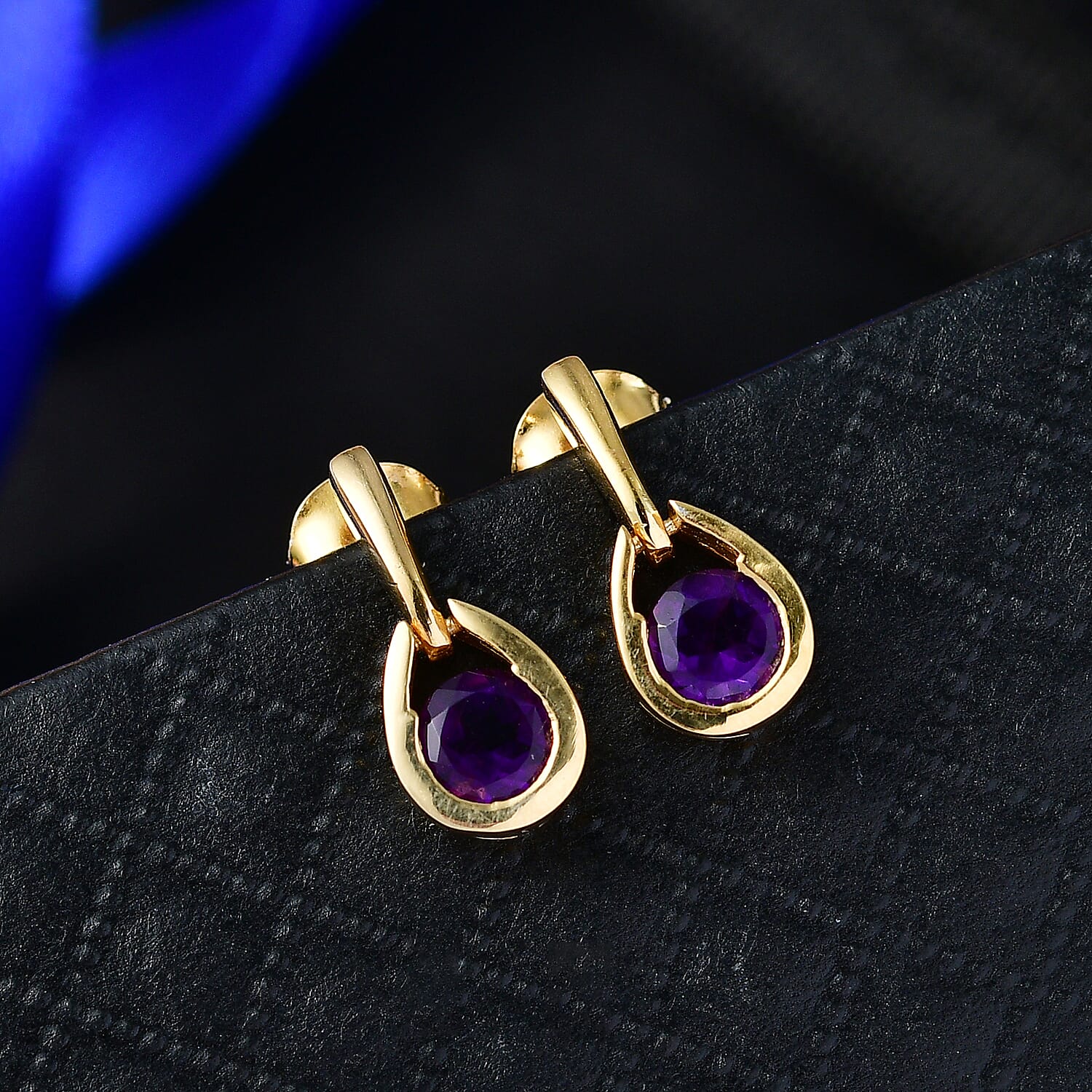 D'Joy AAA African Amethyst Dangling Earring with Push Post in Yellow Gold Plated Sterling Silver 1.00 Ct.