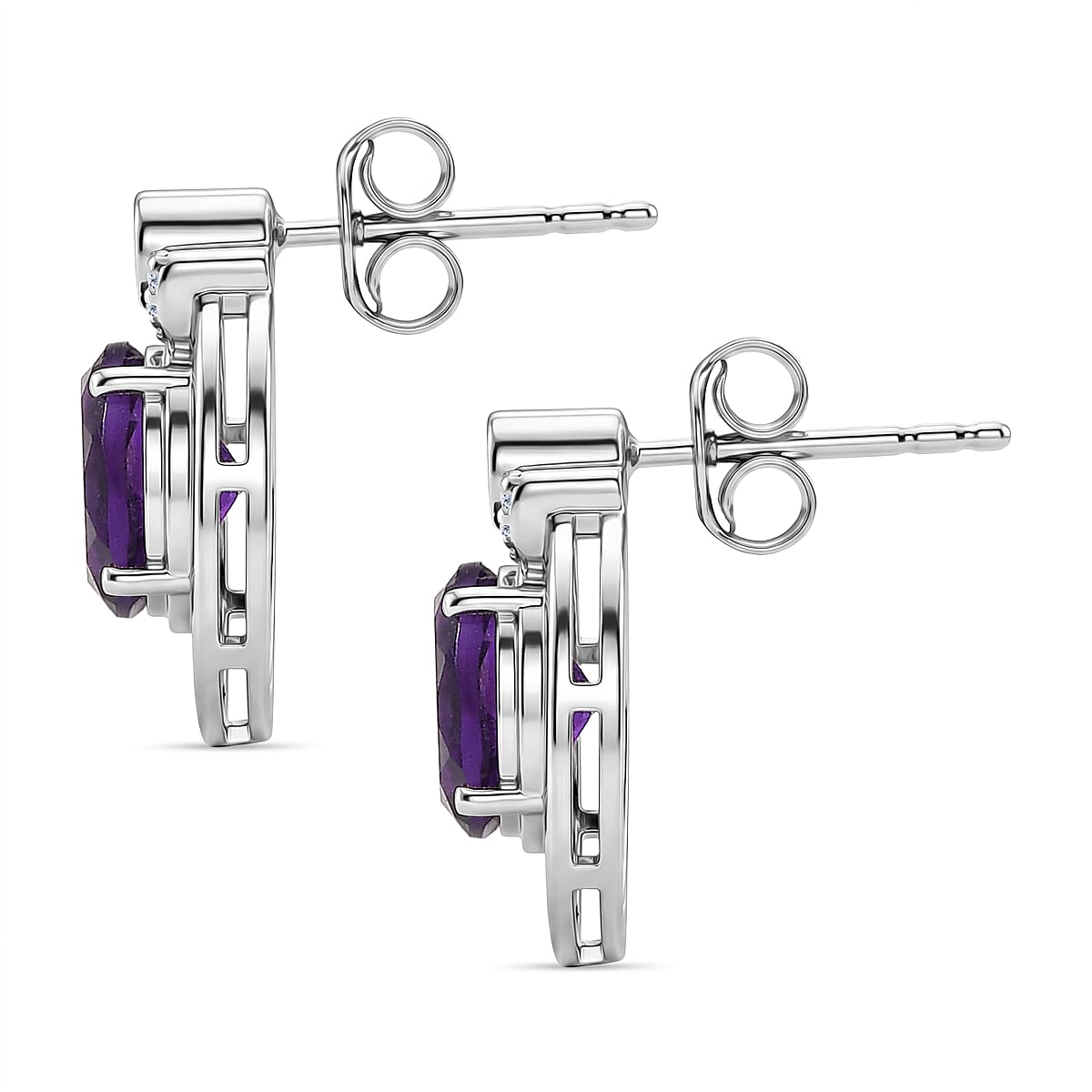 D'Joy African Amethyst, Emerald, White Zircon Fancy Earring in Platinum OverlaySterling Silver  2.478  Ct.