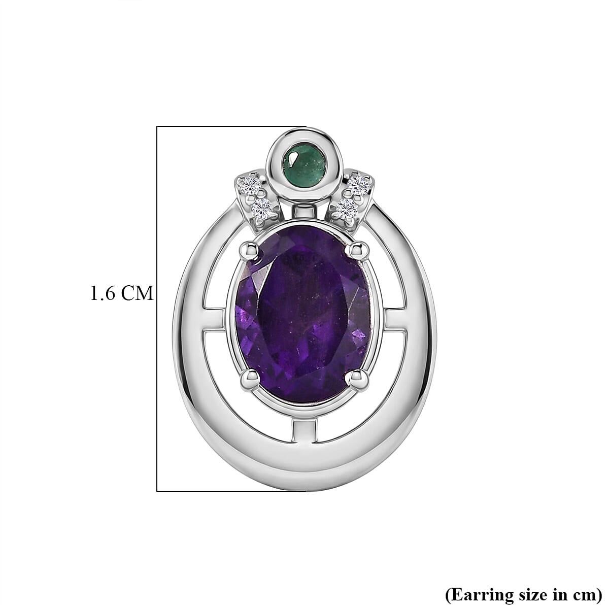 D'Joy African Amethyst, Emerald, White Zircon Fancy Earring in Platinum OverlaySterling Silver  2.478  Ct.
