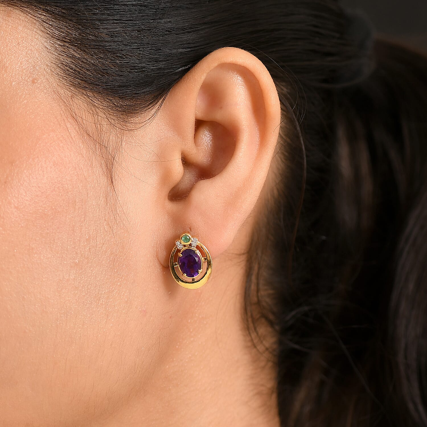 D'Joy African Amethyst, Emerald, White Zircon Fancy Earring Sterling Silver  2.478  Ct.